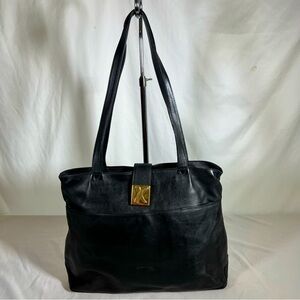 Vintage Paloma Picasso Black Leather Shoulder Tote Briefcase Bag Purse